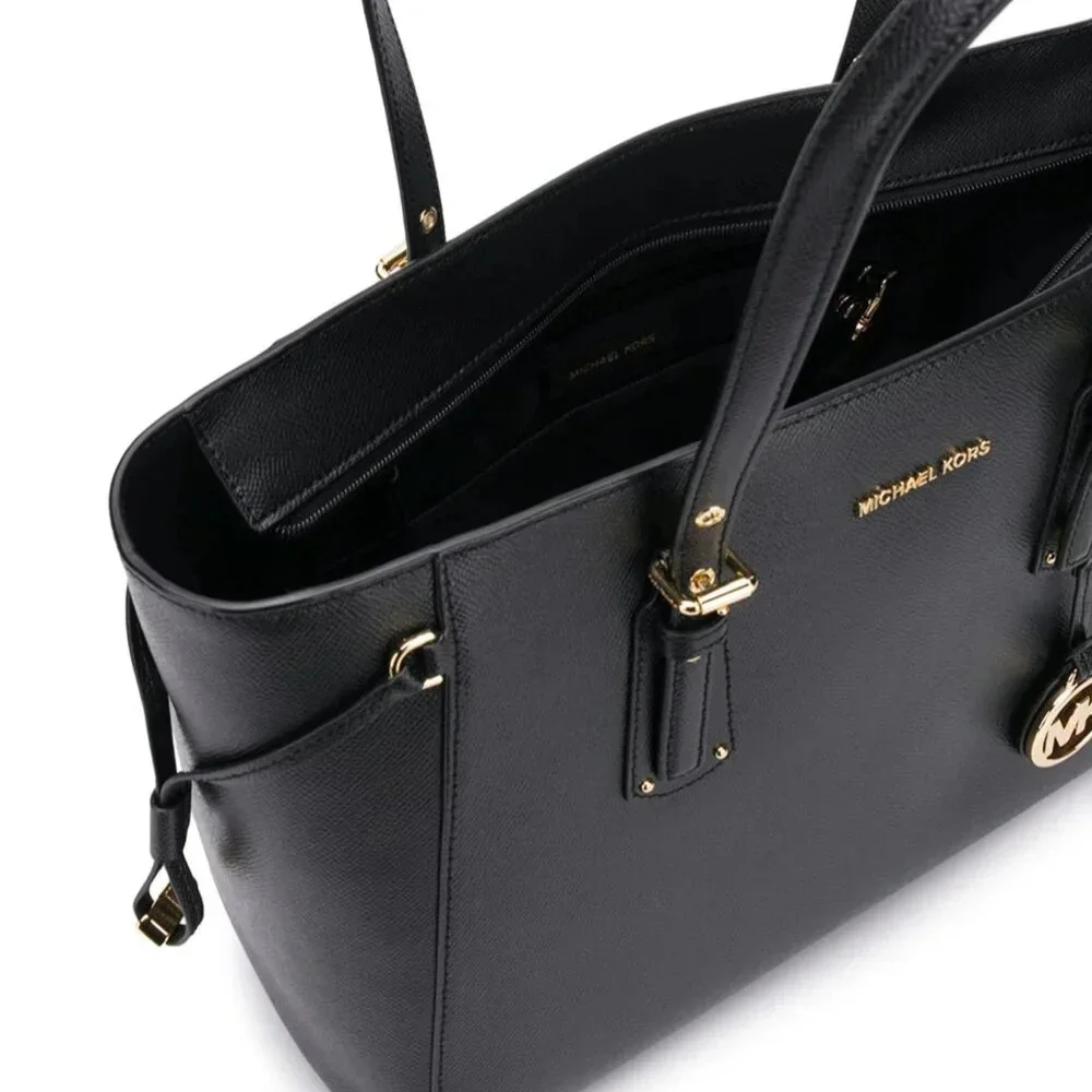 Black Voyager Medium Crossgrain Leather Tote Bag, Michael Kors, One Size - Picture 4 of 8